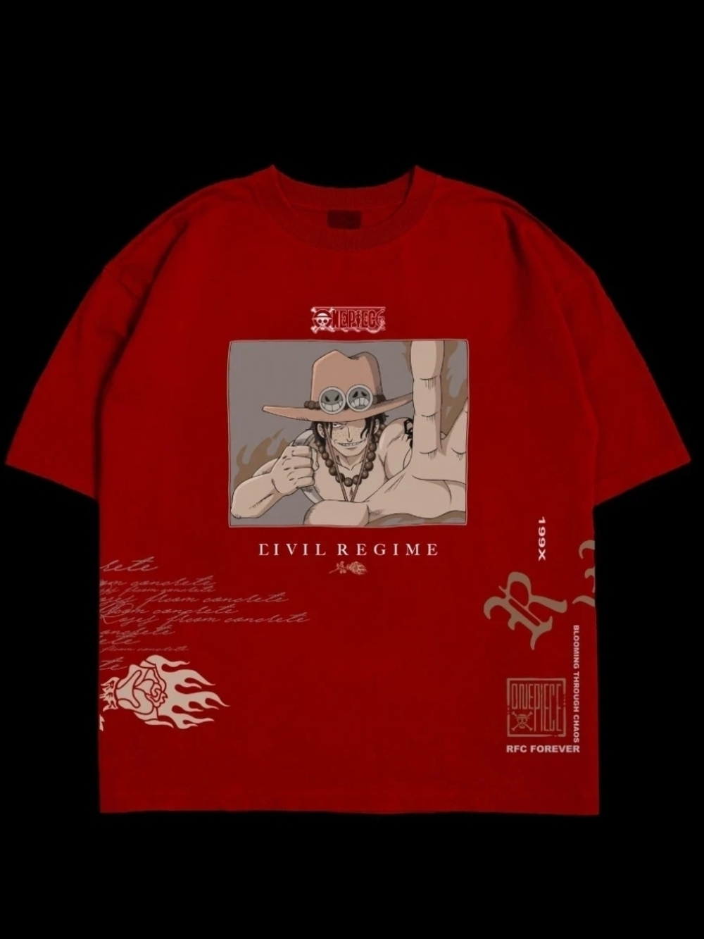 Civil Regime X One Piece Ace in Red 199X Oversized Large Tee in Equestrian Red